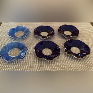 2 types of glass Bobeches: set of 4 dark blue w/gold edge; set of 2 light blue